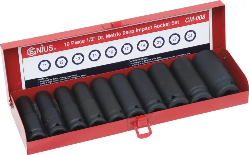 DRAKKAR gépi hosszú dugókulcskészlet, 1/2 col, 11–24 mm, 10 db (10832)