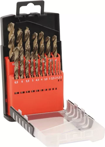 DRAKKAR köszörült HSS-Co 5% fémfúrókészlet PVC dobozban, 1–10 mm, 19 db (22232)