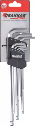 DRAKKAR extra hosszú mágneses imbuszkulcskészlet, 1,5–10 mm, 9 db (68431)