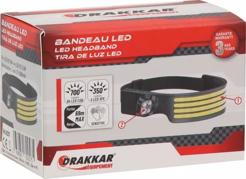 DRAKKAR Fejlámpa akkus LED fénysávval, 700/350 lm, kézmozdulatos kapcsolással, 2000 mAh, USB-C (82257)