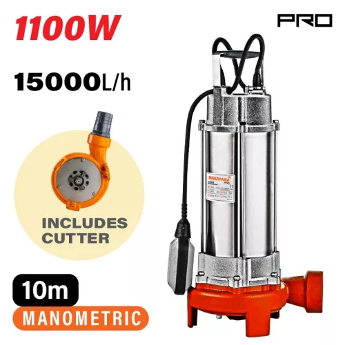 NAKAYAMA PRO Darabolós késes Piszkos víz merülő búvárszivattyú 1100 watt, 10 méter , 2'' (15000l/h) (SP1115)
