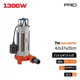   NAKAYAMA PRO Prémium Darálós merülő ( búvár )  szivattyú 1300W, 12 méter, 18000L/óra, szennyvízhez (SP1315)