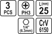 STHOR Bitkészlet 3 darab 1/4 PH3X25mm (65454)