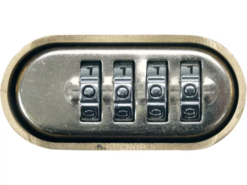 VOREL Lakat számzárral, hosszú kengyellel, sárgaréz testtel, 50 mm, 4 számjegyű kóddal (77618)