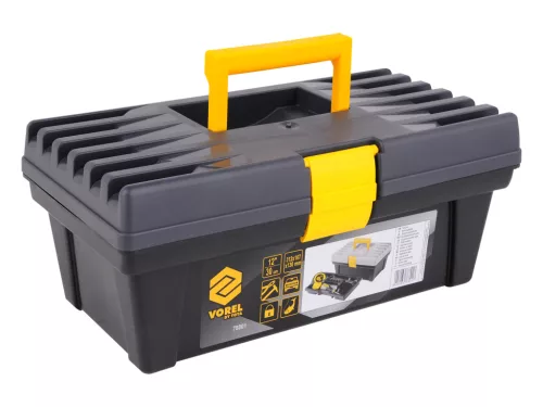 VOREL Szerszámosláda PVC műanyagból, 12”, 312 × 167 × 130 mm, kivehető tálcával (78801)