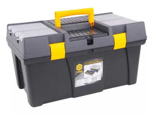 VOREL Szerszámosláda PVC műanyagból, 26”, 595 × 337 × 316 mm, kivehető tálcával (78815)