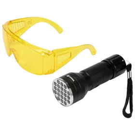   VOREL Autóklíma szivárgáskereső UV-lámpa készlet védőszemüveggel, 21 LED, 395 nm (82756)