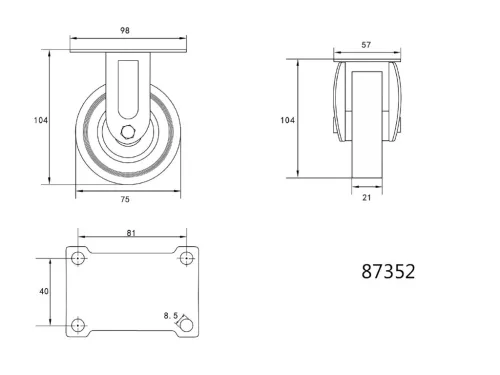 VOREL Ipari kerék fix 75mm (87352)