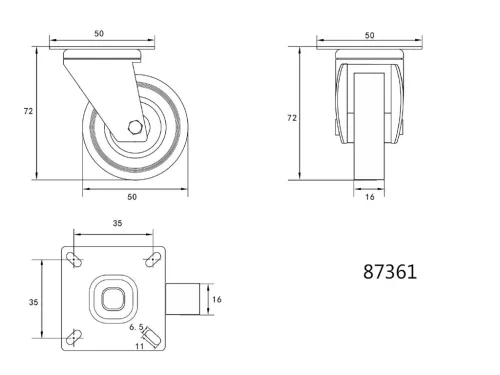 VOREL Ipari kerék forgó szürke 50mm (87361)