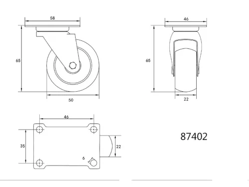 VOREL Ipari kerék forgós 50mm 25kg (87402)