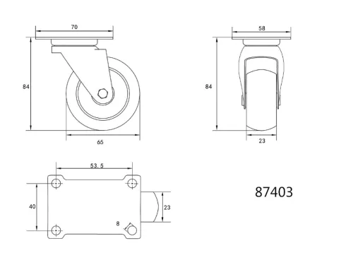 VOREL Ipari kerék forgós 65mm 30kg (87403)