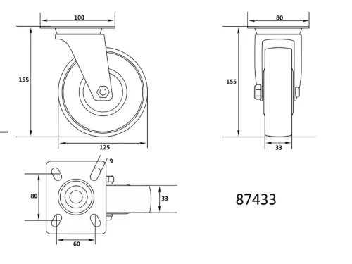 VOREL Ipari kerék forgós 125mm (87433)