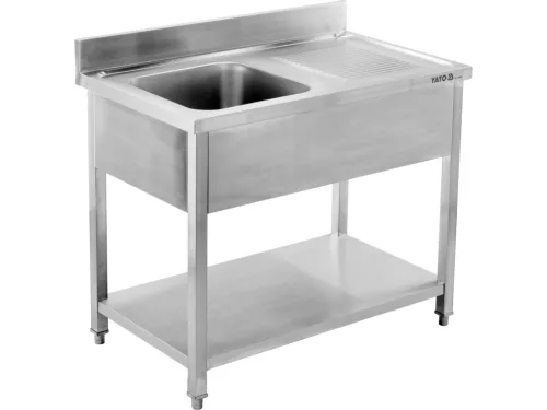 YATO Rozsdamentes inox gasztro munkaasztal mosogatóval, 1000 x 600 x 850 mm (YG-30900)