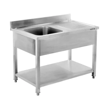   YATO Rozsdamentes inox gasztro munkaasztal mosogatóval, 1200 x 600 x 850 mm (YG-30901)
