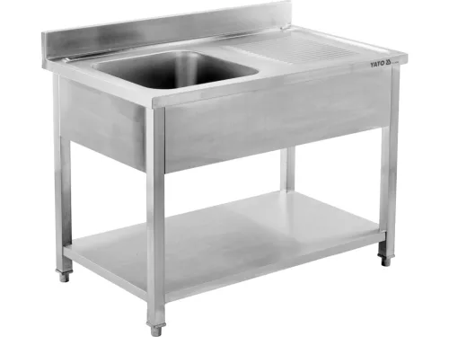 YATO Rozsdamentes inox gasztro munkaasztal mosogatóval, 1200 x 600 x 850 mm (YG-30901)