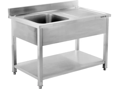 YATO Rozsdamentes inox, gasztro munkaasztal mosogatóval 1400 x 600 mm  (Jobbos kivitel) (YG-30902)