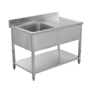   YATO Rozsdamentes inox gasztro munkaasztal egyaknás mosogatóval, 1200 x 700 mm (YG-30904)