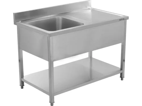 YATO Rozsdamentes inox gasztro munkaasztal egyaknás mosogatóval, 1200 x 700 mm (YG-30904)