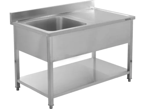 YATO Rozsdamentes inox gasztro munkaasztal mosogatóval,  1400 x 700 x 850 mm (YG-30905)