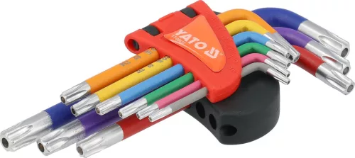 YATO Torx biztonsági kulcs készlet furatos csavarokhoz, T10–T50, 9 részes, S2 acél (YT-05637)
