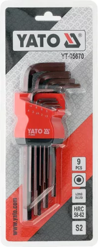 YATO Imbuszkulcs készlet hosszú szárú kulcsokkal, 1,5–10 mm, S2 acél, 9 részes (YT-05670)