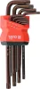 YATO Torx kulcs készlet furatos / biztonsági csavarokhoz, T10–T50, hosszú szárú, 9 részes, S2 acél (YT-05680)