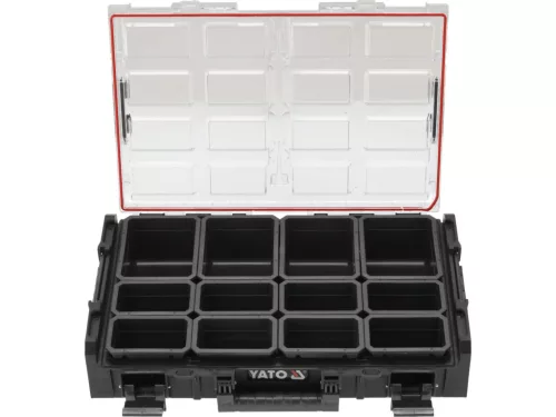 YATO XL moduláris rendszerező 12 kivehető tárolódobozzal, 585 × 387 × 131 mm (YT-09180)