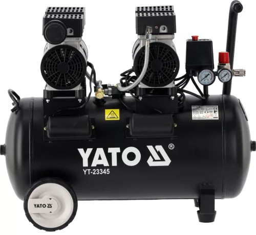 YATO Kompresszor 50 literes tartállyal, olajmentes csendes kivitel, 1,5 kW, 280 l/perc, 8 bar (YT-23345)