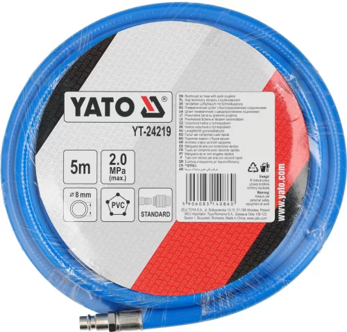 YATO Pneumatikus tömlő kompresszorhoz, 5 m, Ø8 mm, 20 bar, gyorscsatlakozókkal (YT-24219)