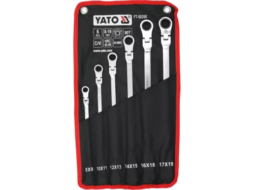 YATO Extra hosszú kettős csuklós racsnis csillagkulcs készlet 8-19 mm, 6 db-os (YT-50390)