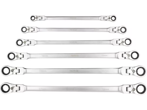 YATO Extra hosszú kettős csuklós racsnis csillagkulcs készlet 8-19 mm, 6 db-os (YT-50390)