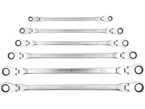 YATO Extra hosszú kettős csuklós racsnis csillagkulcs készlet 8-19 mm, 6 db-os (YT-50390)
