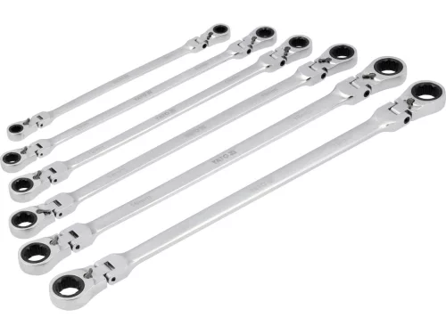 YATO Extra hosszú kettős csuklós racsnis csillagkulcs készlet 8-19 mm, 6 db-os (YT-50390)