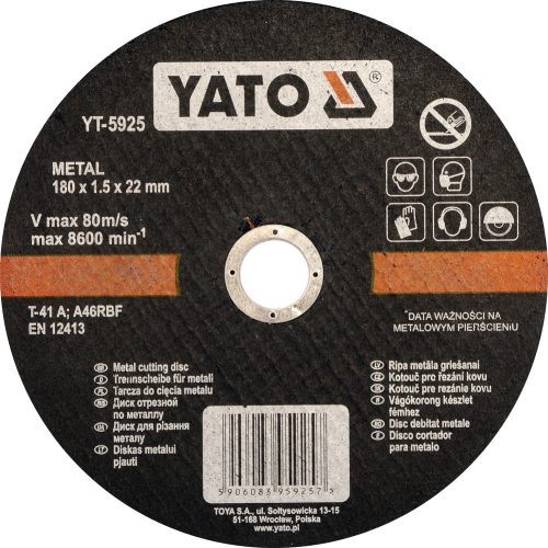 YATO Vágókorong fémre 180x1.5x22 (YT-5925)