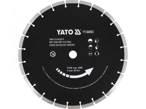 YATO Gyémánt vágótárcsa 350 x 3,4 x 10,0 x 25,4 mm szegmentált (YT-60003)