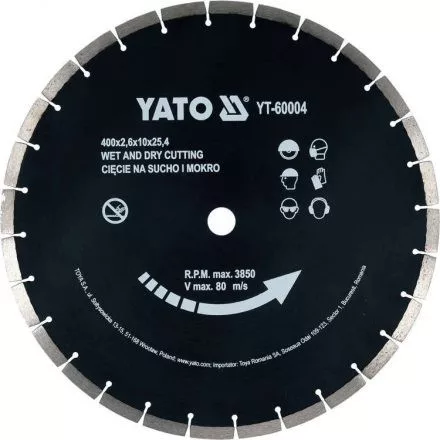 YATO Gyémánt vágótárcsa 400 x 3,6 x 10,0 x 25,4 mm szegmentált (YT-60004)