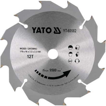 YATO Fűrésztárcsa fához 170 x 16 x 2,2 mm / 12T (YT-60582)