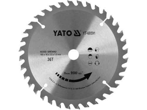 YATO Fűrésztárcsa fához 165 x 16 mm 36T (YT-60591)