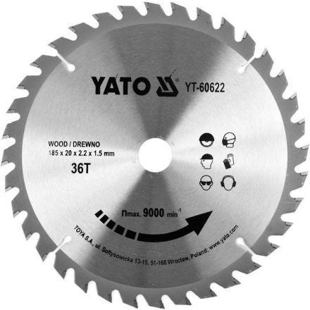 YATO Fűrésztárcsa fához 185 x 20 mm 36T (YT-60622)