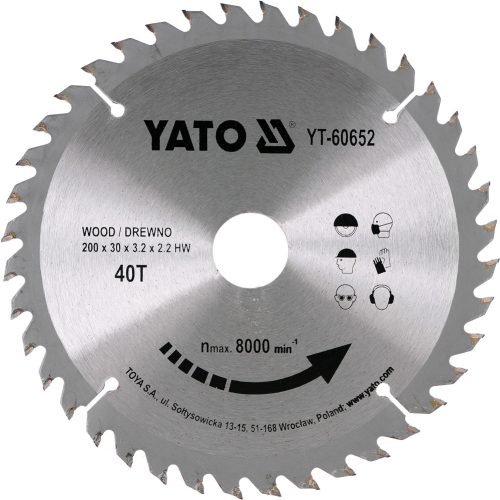 YATO Fűrésztárcsa fához 200 x 30 mm 40T (YT-60652)