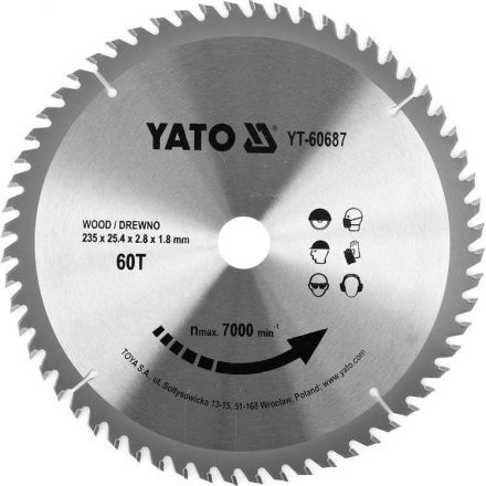 YATO Fűrésztárcsa fához 235 x 25,4 x 1,8 mm / 60T (YT-60687)