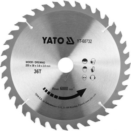 YATO Fűrésztárcsa fához 255 x 30 x 2,0 mm / 36T (YT-60732)