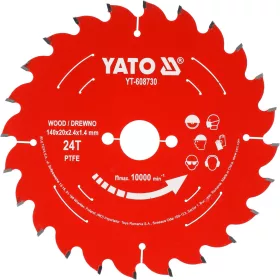   YATO Körfűrésztárcsa fához 140 × 20 mm, 24 fog, TCT keményfém, PTFE bevonattal (YT-608730)