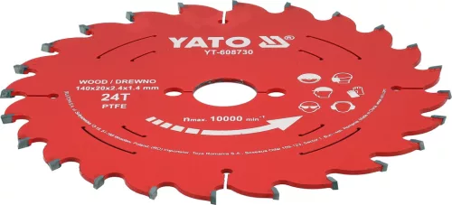 YATO Körfűrésztárcsa fához 140 × 20 mm, 24 fog, TCT keményfém, PTFE bevonattal (YT-608730)