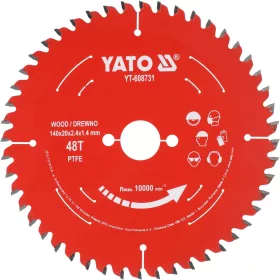   YATO Körfűrésztárcsa fához, TCT, 140 × 20 mm, 48 fog, PTFE bevonattal (YT-608731)
