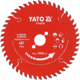   YATO Körfűrésztárcsa alumíniumhoz, TCT, 140 × 20 mm, 48 fog, PTFE bevonattal (YT-608750)