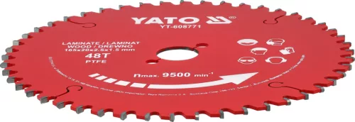 YATO PTFE-bevonatú keményfémlapkás körfűrészlap laminálthoz, 165 × 20 mm, 48 fog (YT-608771)