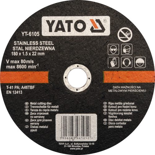 YATO Vágókorong fémre 180x1,5x22 INOX (YT-6105)