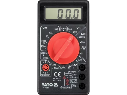YATO Digitális multiméter 500 V, 5 A DC, 2 MΩ, tranzisztorteszt és folytonosságvizsgálat (YT-73080)
