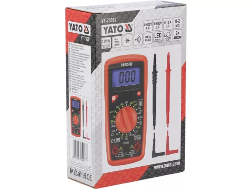 YATO Digitális multiméter 600 V, 10 A DC, 2 MΩ, tranzisztor- és elemteszttel (YT-73081)